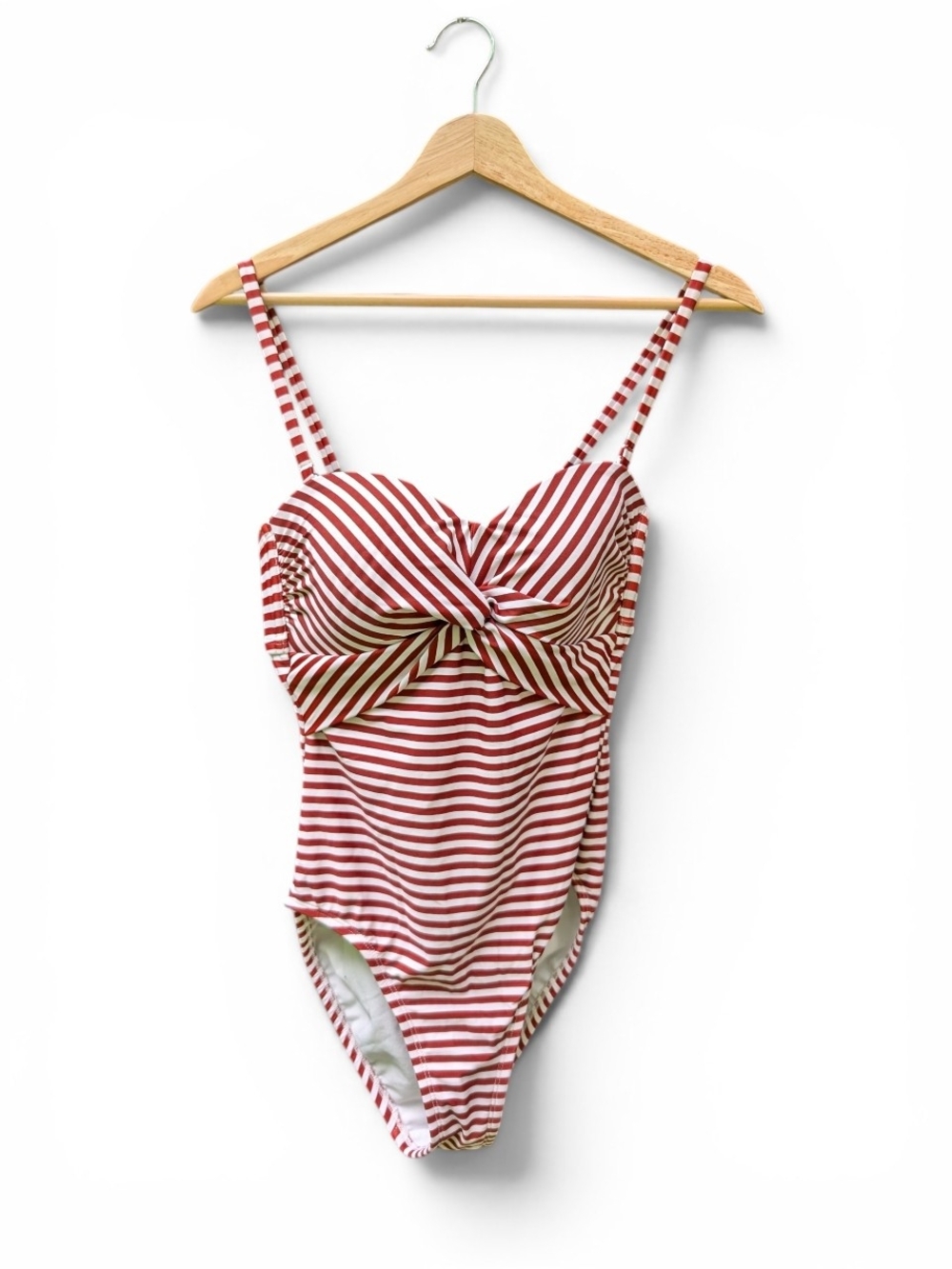 Kona Sol Red and White Striped Twist-Front One-Piece Swim
